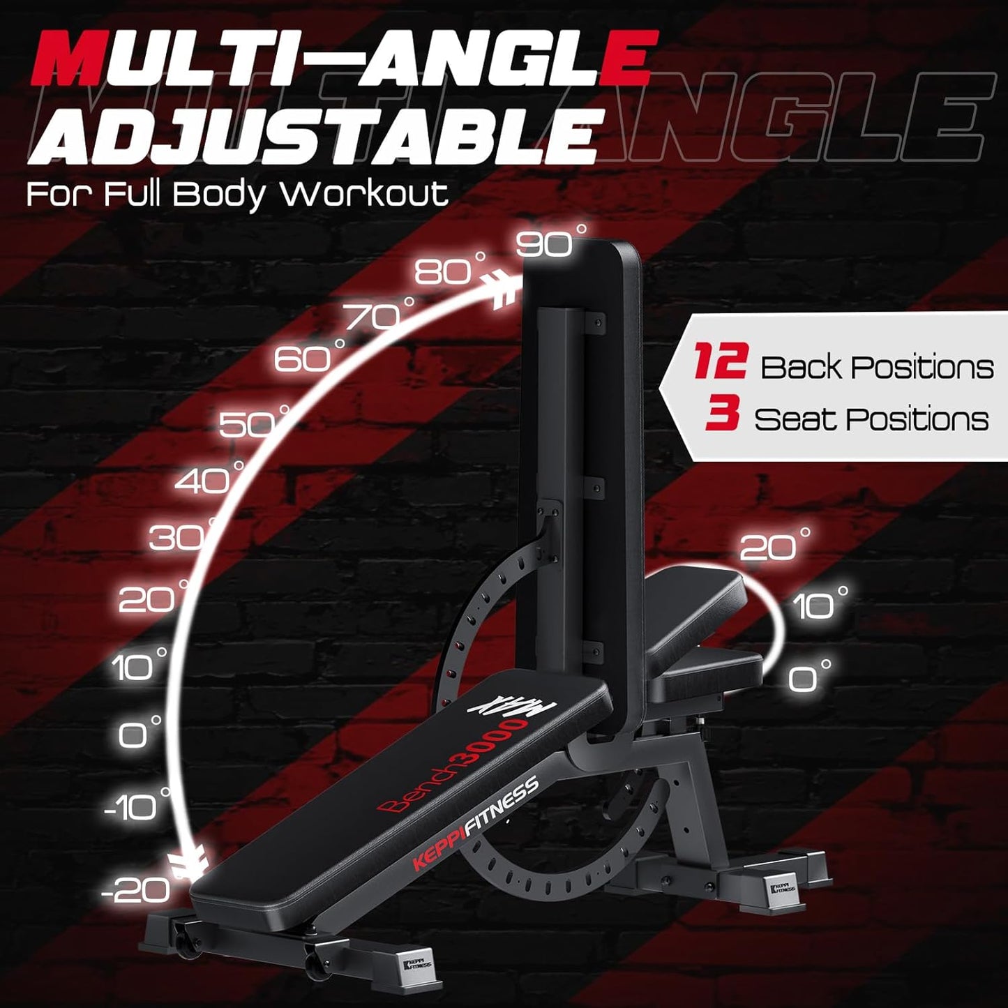 Bench3000 MAX - Adjustable Weight Bench with Leg Extension & Preacher Curl Pad