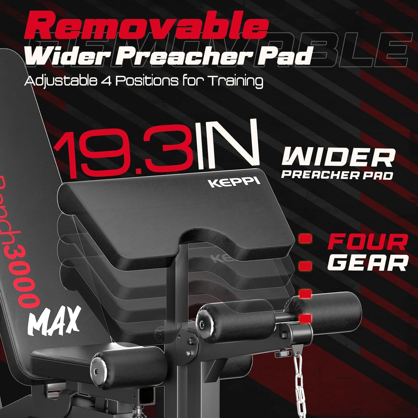 Bench3000 MAX - Adjustable Weight Bench with Leg Extension & Preacher Curl Pad