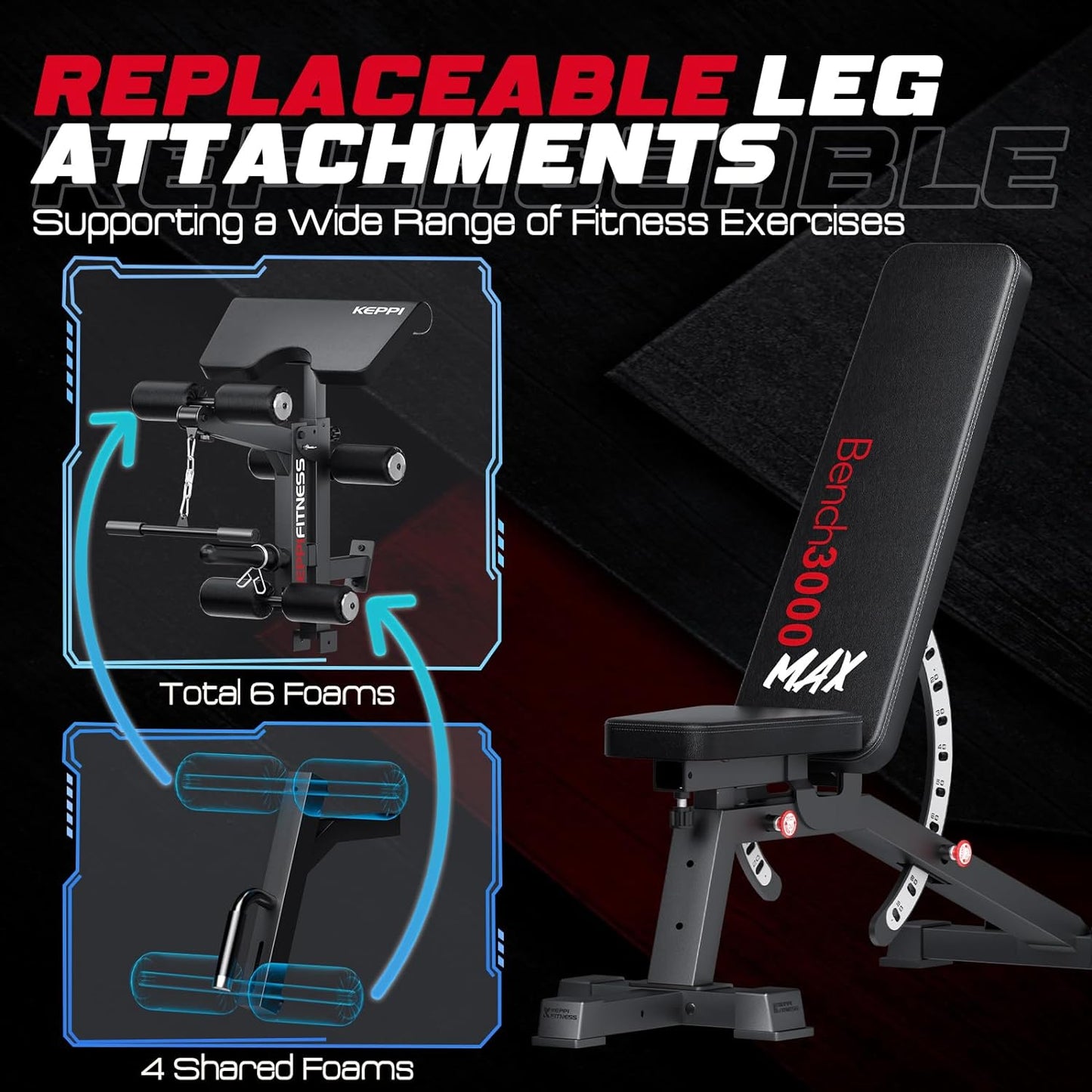 Bench3000 MAX - Adjustable Weight Bench with Leg Extension & Preacher Curl Pad
