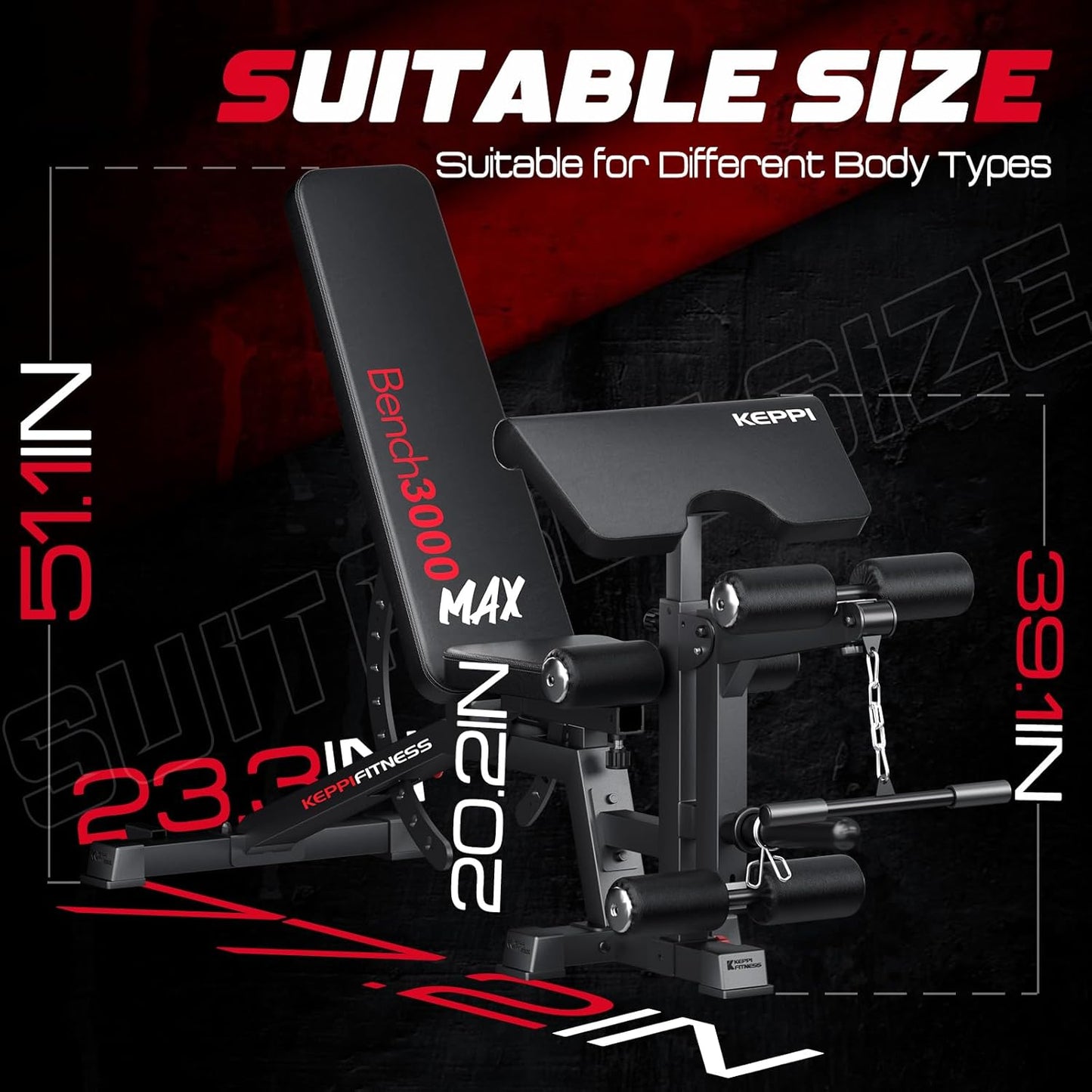 Bench3000 MAX - Adjustable Weight Bench with Leg Extension & Preacher Curl Pad