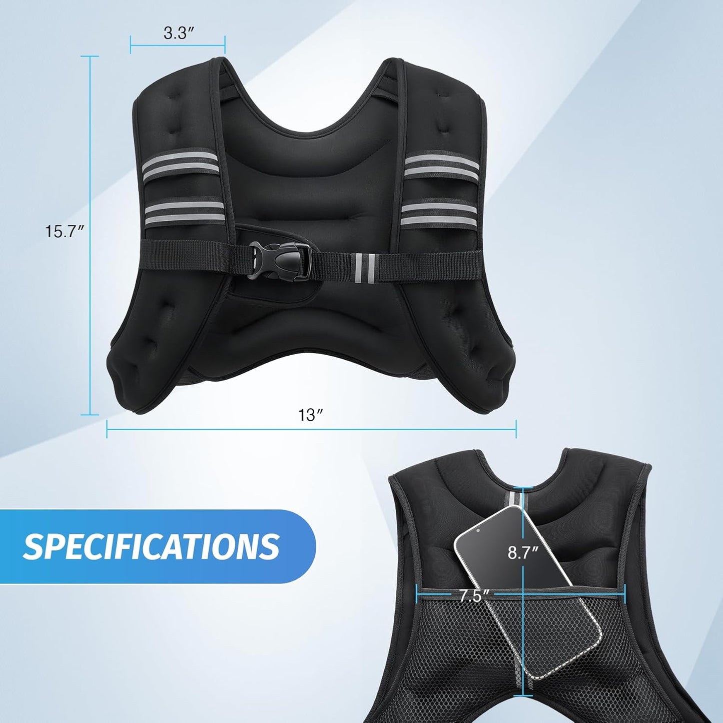 Adjustable Weighted Vest with Reflective Stripes – 6lb to 30lb for Running, Workout, Strength Training & Weight Loss