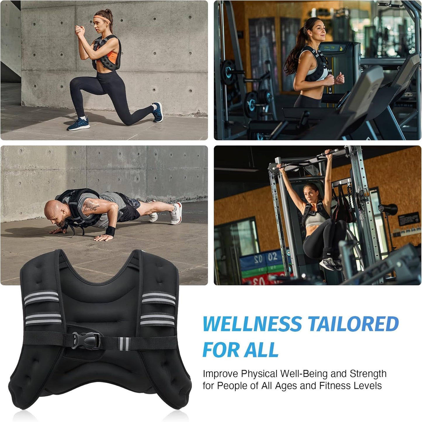 Adjustable Weighted Vest with Reflective Stripes – 6lb to 30lb for Running, Workout, Strength Training & Weight Loss