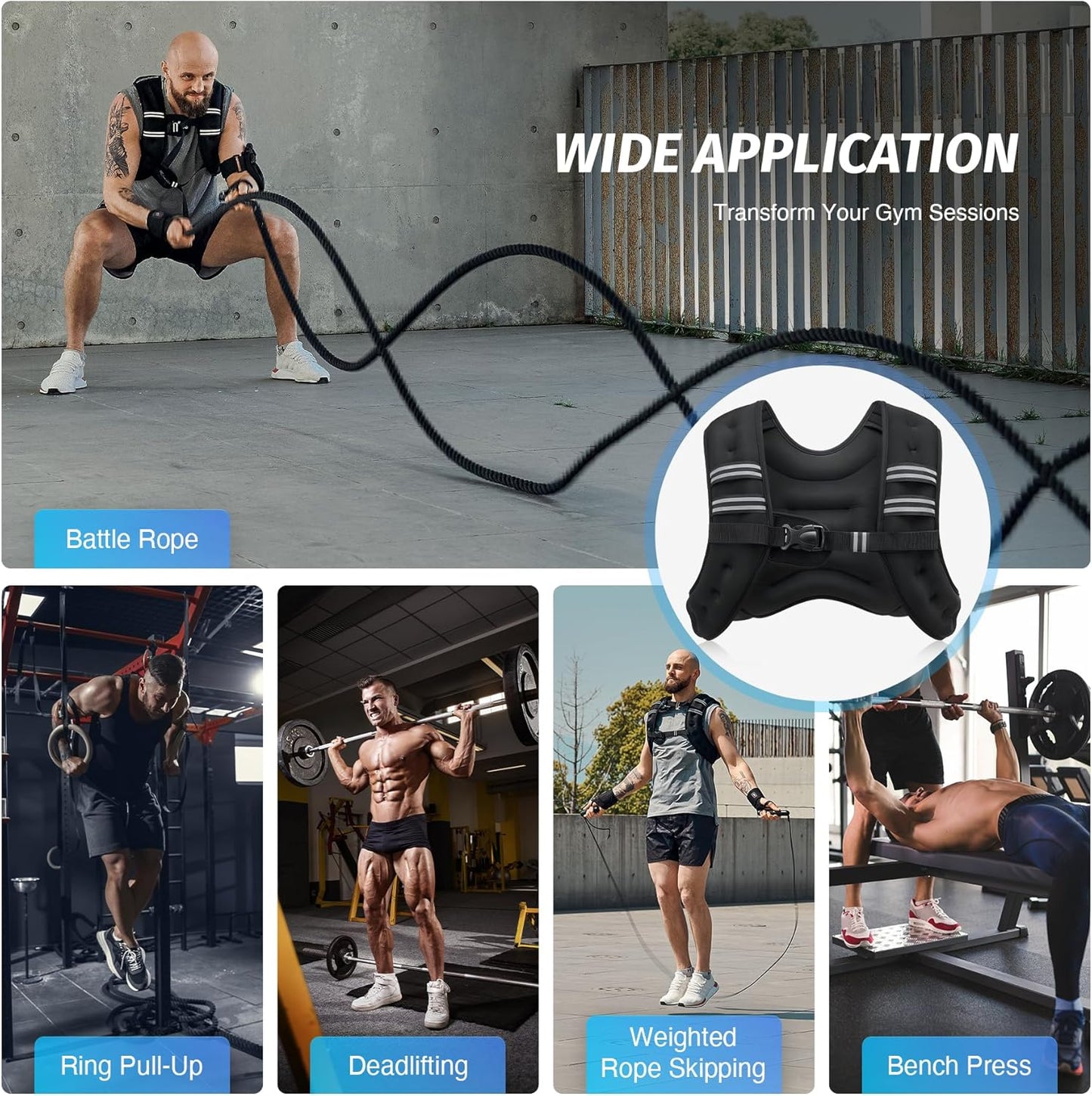 Adjustable Weighted Vest with Reflective Stripes – 6lb to 30lb for Running, Workout, Strength Training & Weight Loss