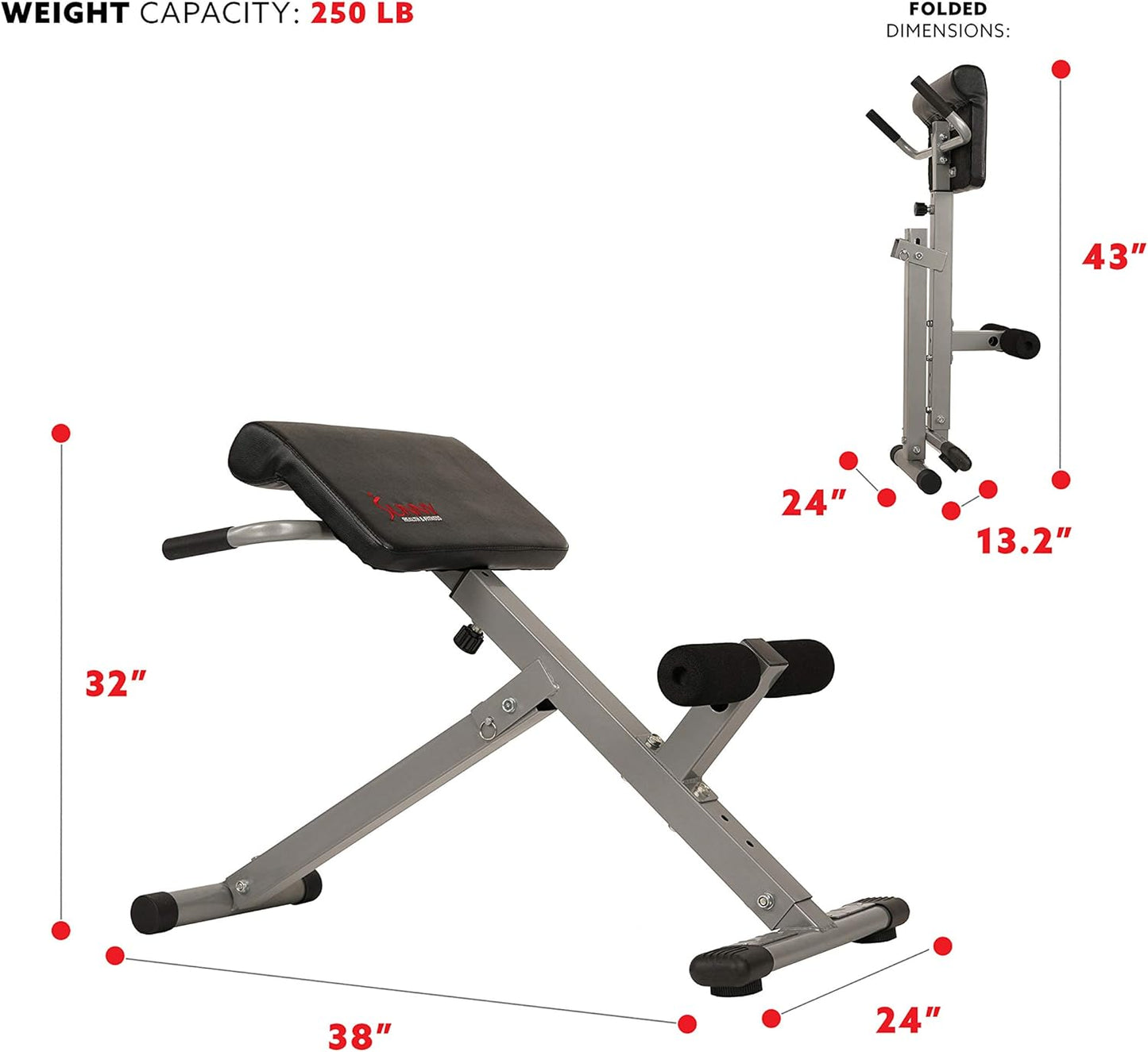 Health & Fitness Foldable Roman Chair w/ Back Extension & Dip Station for Home Gym