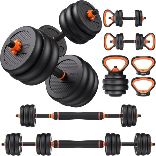 Adjustable Dumbbell & Barbell Weight Set for Home Gym - 5-in-1 Free Weights with Connector
