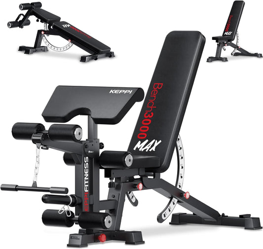 Bench3000 MAX - Adjustable Weight Bench with Leg Extension & Preacher Curl Pad