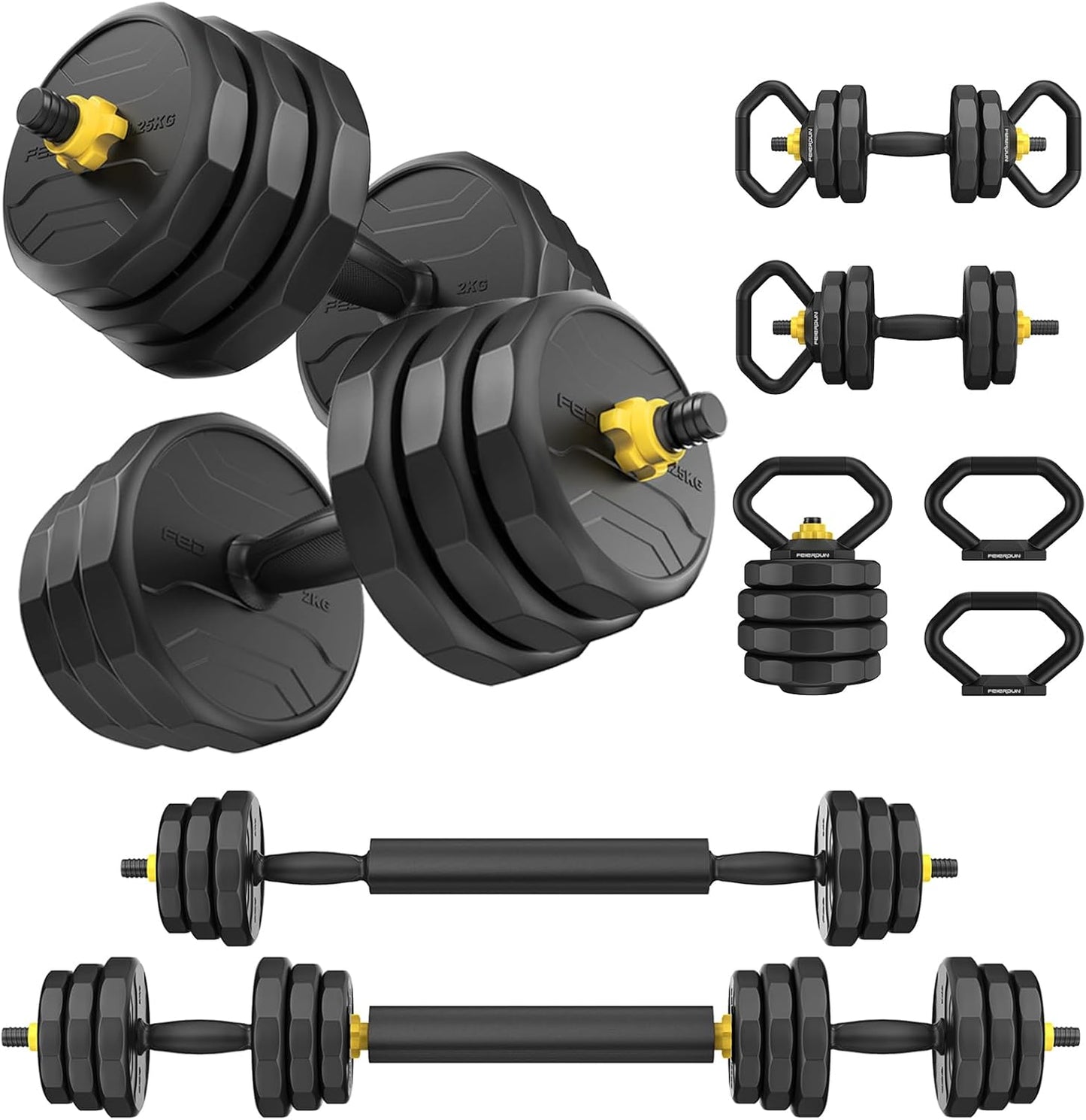 Adjustable Dumbbell & Barbell Weight Set for Home Gym - 5-in-1 Free Weights with Connector