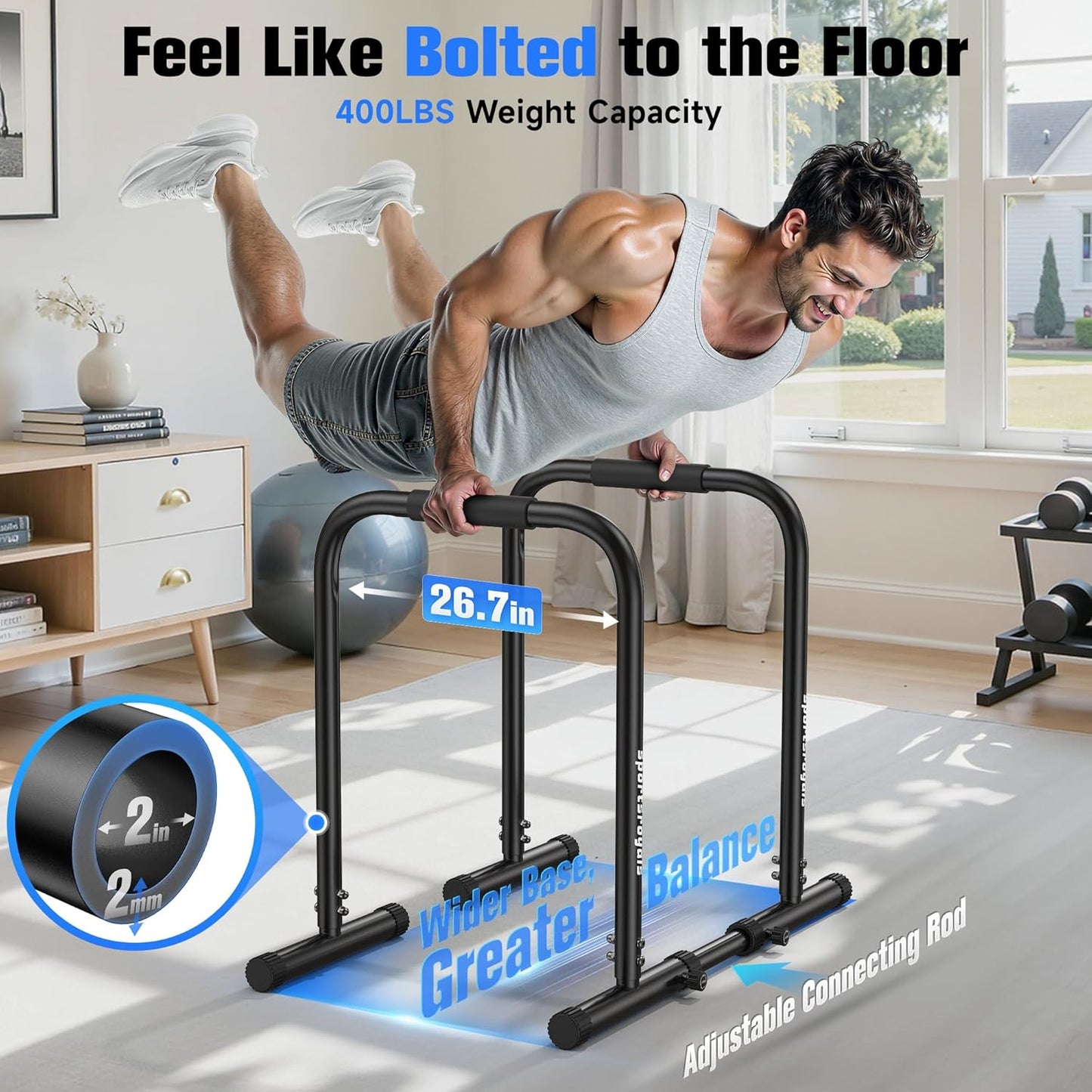 StackCore Adjustable Dip Bar Station for Home Gym - 400 LBS Heavy Duty Calisthenics Parallel Bars