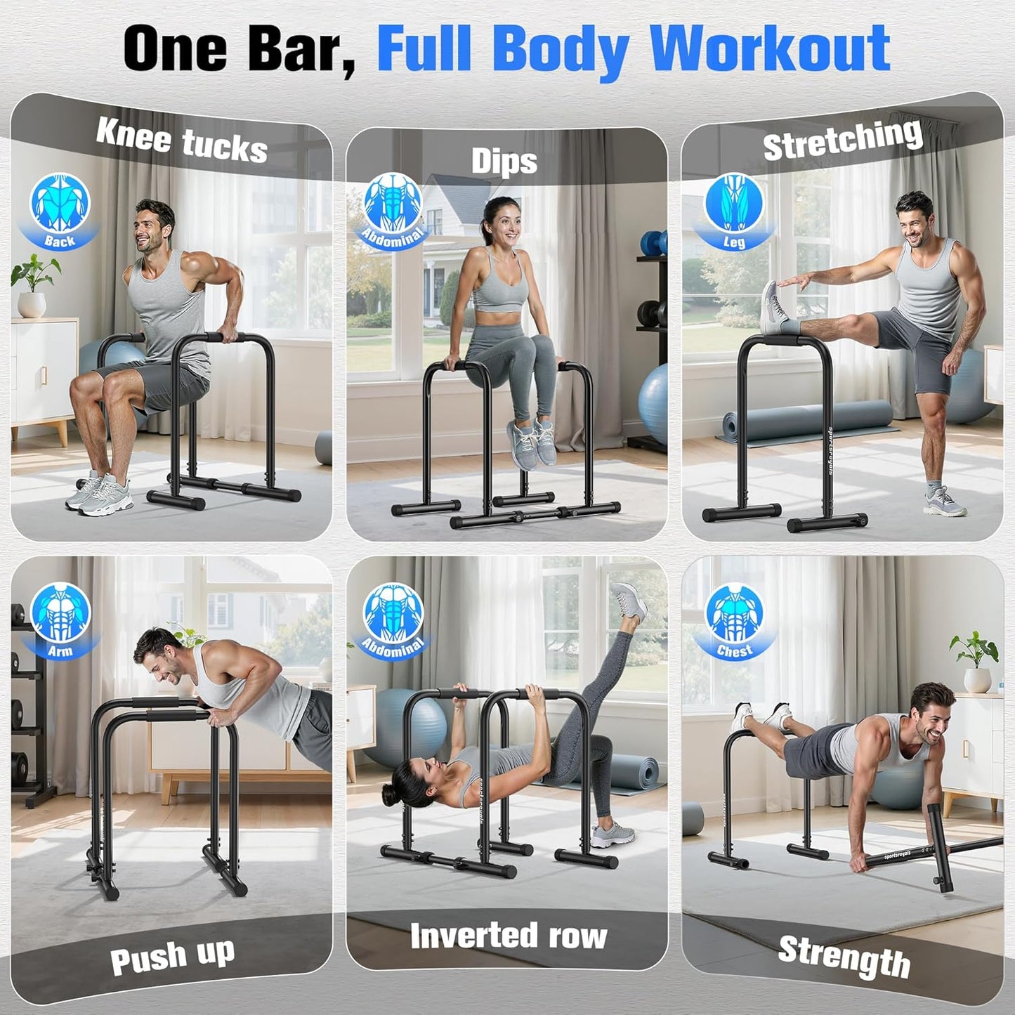 StackCore Adjustable Dip Bar Station for Home Gym - 400 LBS Heavy Duty Calisthenics Parallel Bars