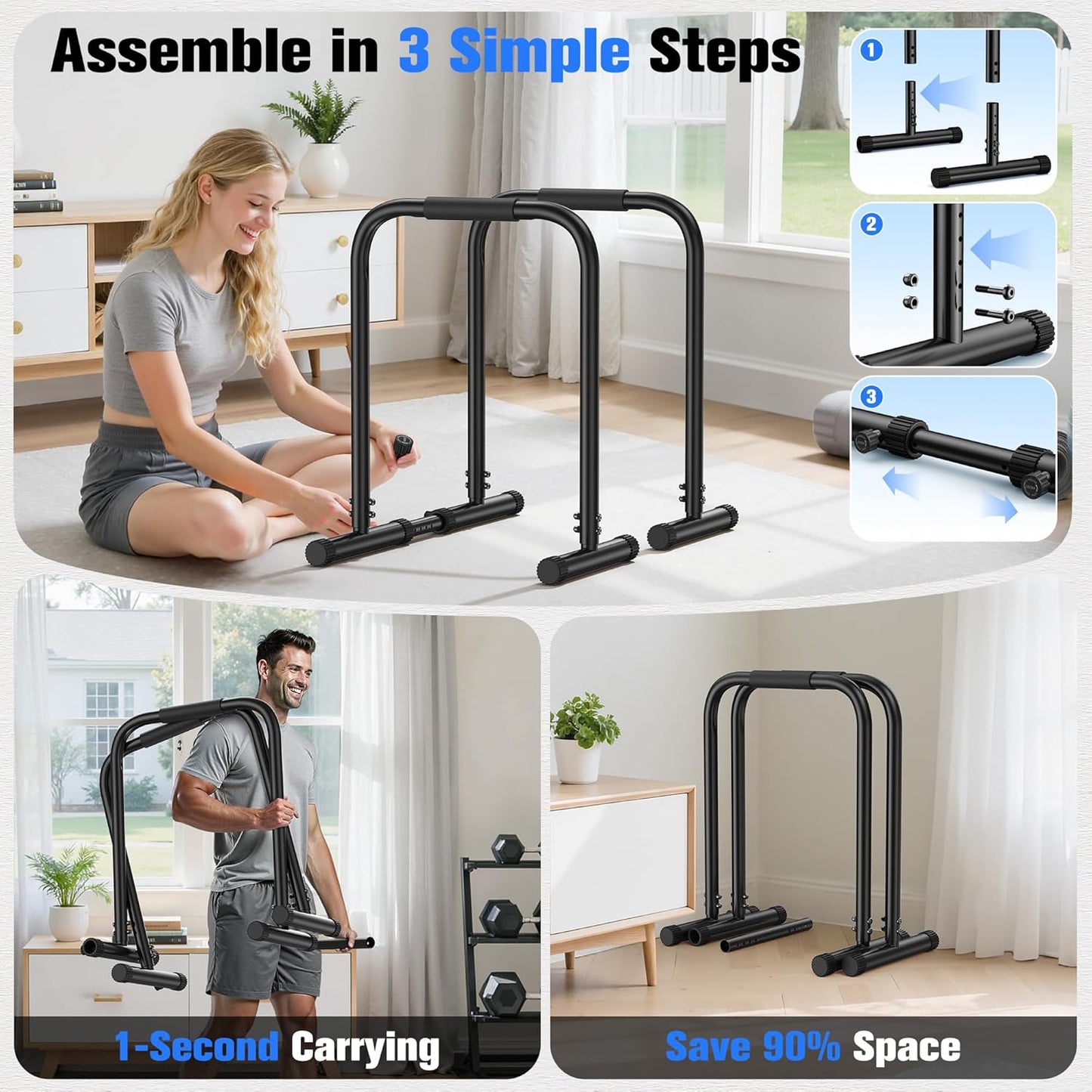 StackCore Adjustable Dip Bar Station for Home Gym - 400 LBS Heavy Duty Calisthenics Parallel Bars