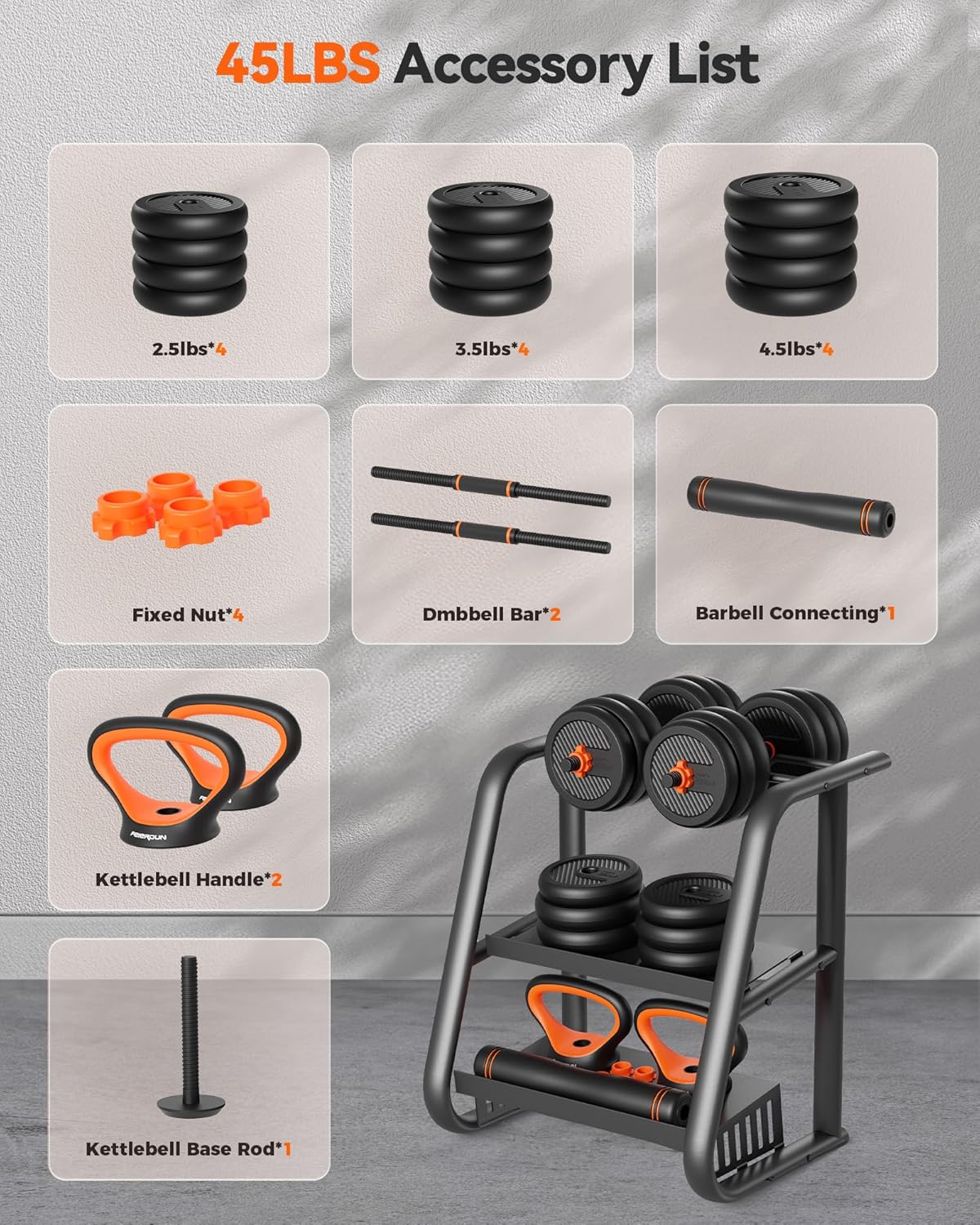 Adjustable Dumbbell & Barbell Weight Set for Home Gym - 5-in-1 Free Weights with Connector
