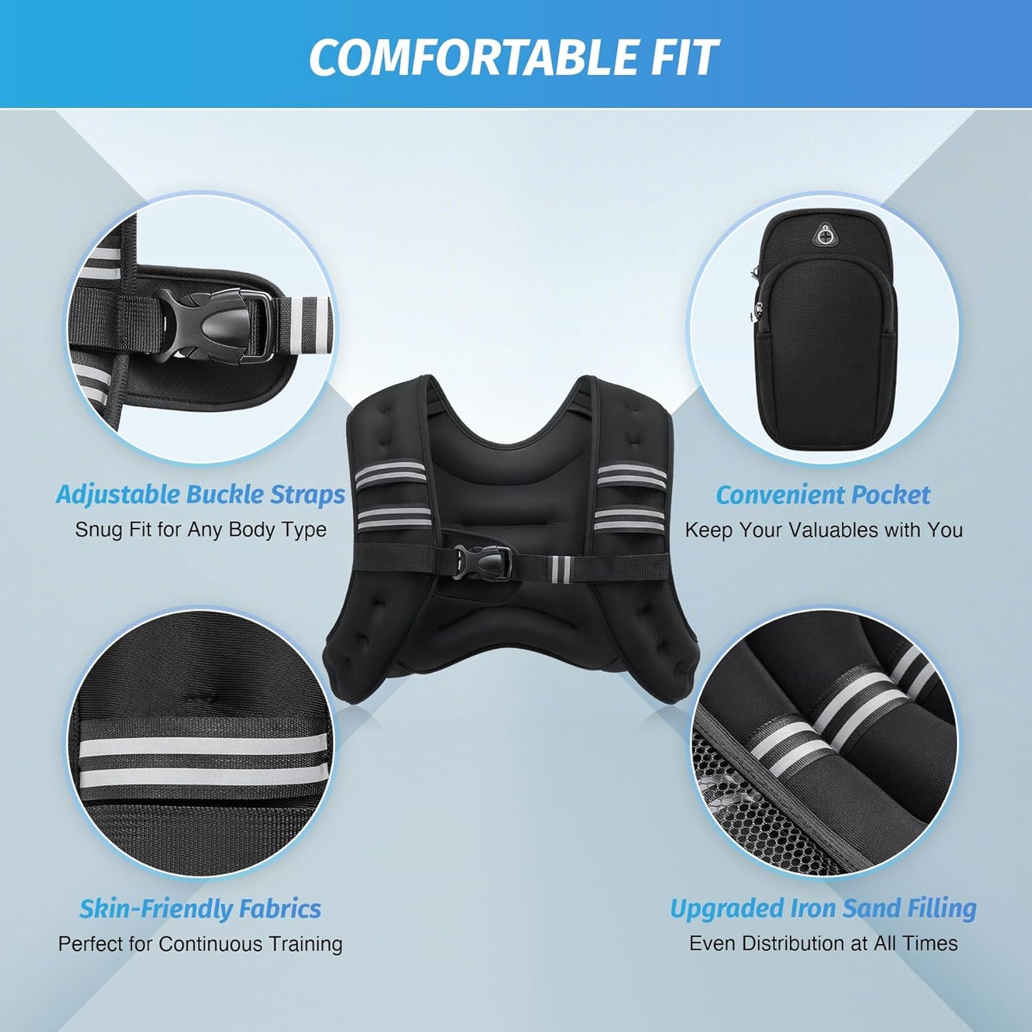 Adjustable Weighted Vest with Reflective Stripes – 6lb to 30lb for Running, Workout, Strength Training & Weight Loss