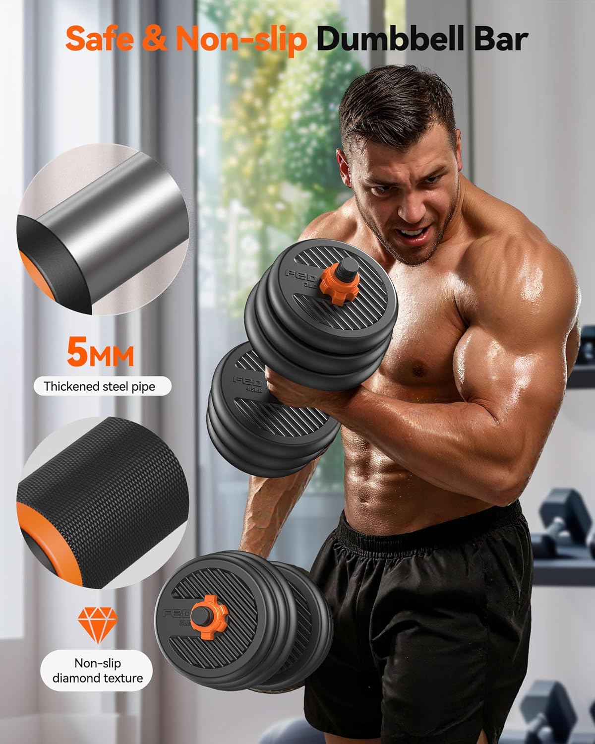 Adjustable Dumbbell & Barbell Weight Set for Home Gym - 5-in-1 Free Weights with Connector