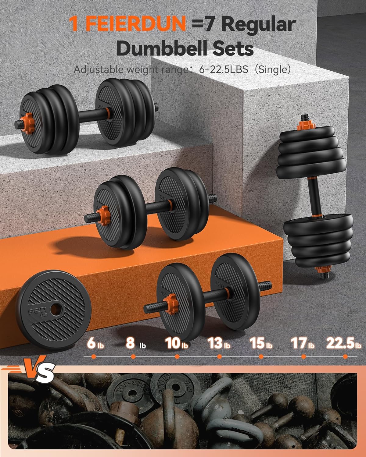 Adjustable Dumbbell & Barbell Weight Set for Home Gym - 5-in-1 Free Weights with Connector